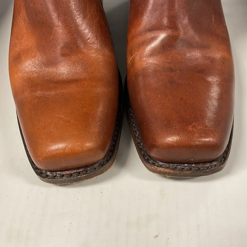 Frye Brown Leather Harness Knee-High Heeled Boots - Picture 7 of 10